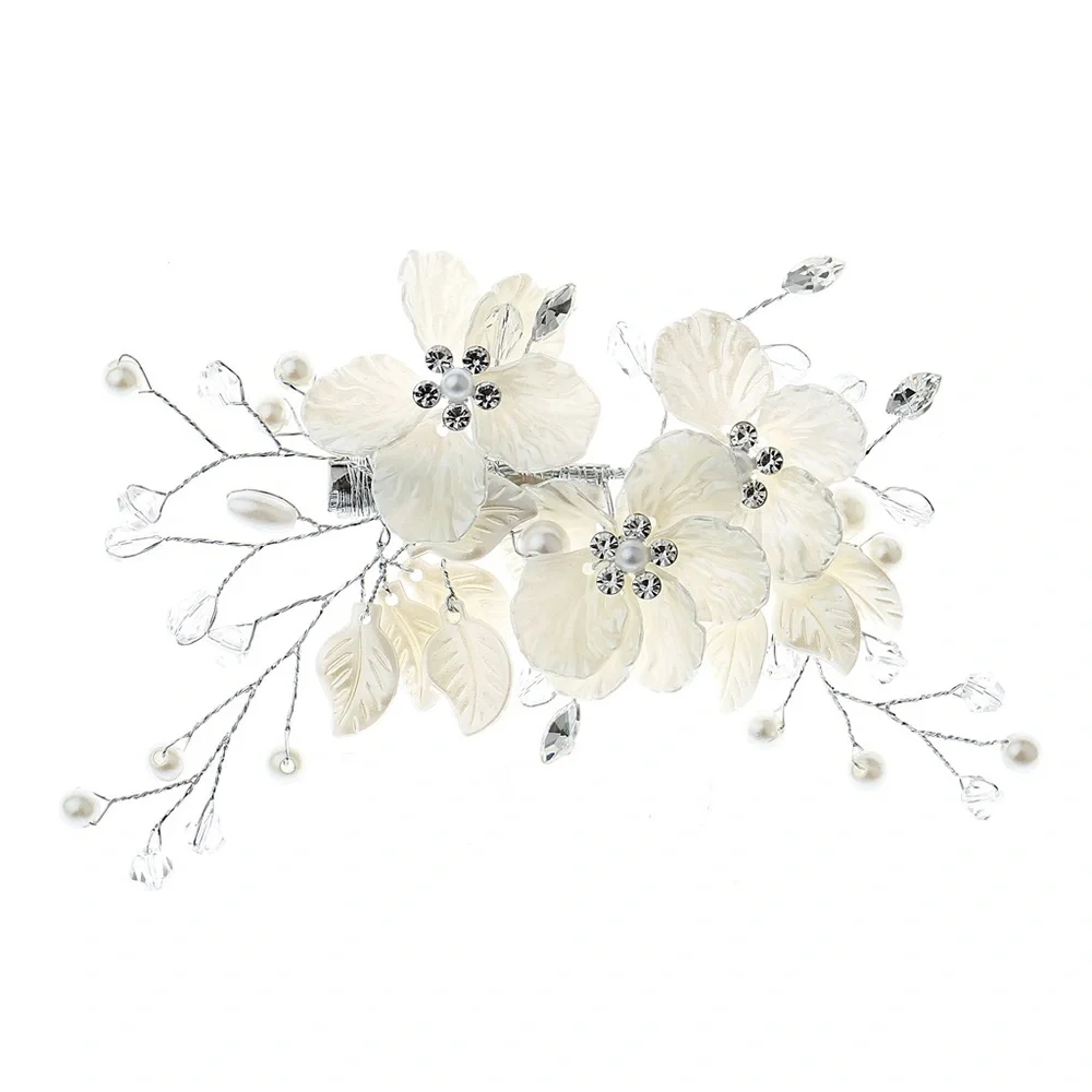 Bridal Crystal Pearl Flower Hair Clip Floral